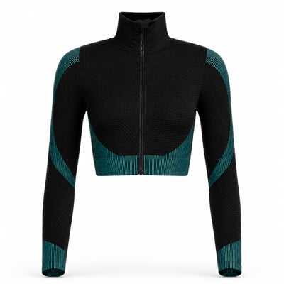 GEMA CROP LS dámská bezešvá sportovní mikina černá/zelená